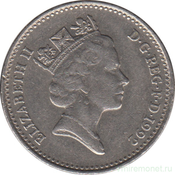 Монета. Великобритания. 10 пенсов 1992 год.