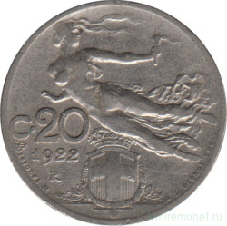 Монета. Италия. 20 чентезимо 1922 год.