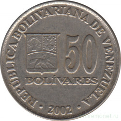 Монета. Венесуэла. 50 боливаров 2002 год.