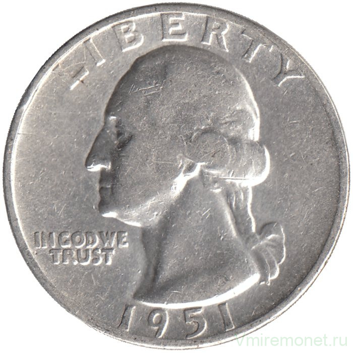Монета. США. 25 центов 1951 год.