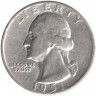 Монета. США. 25 центов 1951 год.