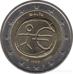 Монета. Мальта. 2 евро 2009 год. 10 лет экономическому и валютному союзу.