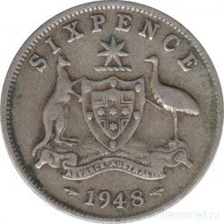 Монета. Австралия. 6 пенсов 1948 год.