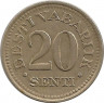 Монета. Эстония. 20 сенти 1935 год. рев