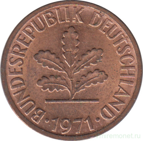 Монета. ФРГ. 2 пфеннига 1971 год. Монетный двор - Карлсруэ (G).