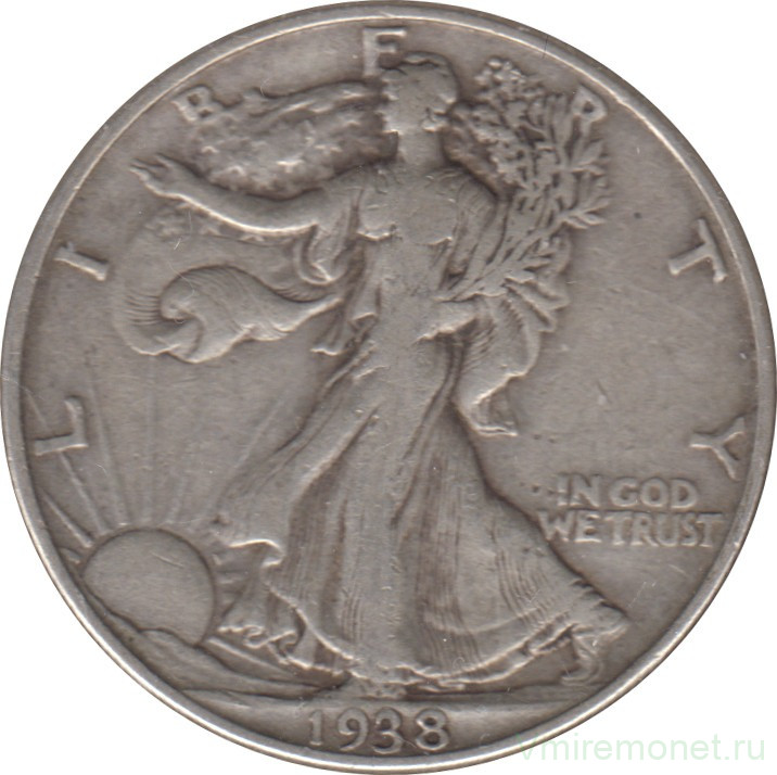 Монета. США. 50 центов 1938 год. Шагающая свобода.