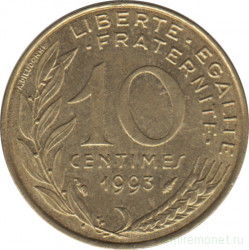 Монета. Франция. 10 сантимов 1993 год.