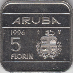 Монета. Аруба. 5 флоринов 1996 год.