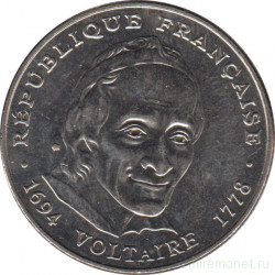 Монета. Франция. 5 франков 1994 год. 300 лет со дня рождения Вольтера.