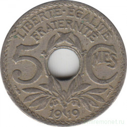 Монета. Франция. 5 сантимов 1919 год.