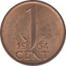 Монета. Нидерланды. 1 цент 1964 год. ав.