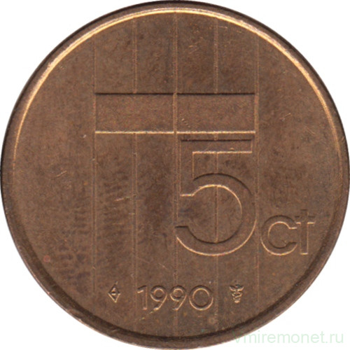 Монета. Нидерланды. 5 центов 1990 год.