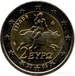 Монеты. Греция. Набор евро 8 монет 2008 год. 1, 2, 5, 10, 20, 50 центов, 1, 2 евро.