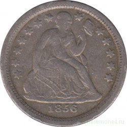 Монета. США. 10 центов 1856 год. Маленькая дата.