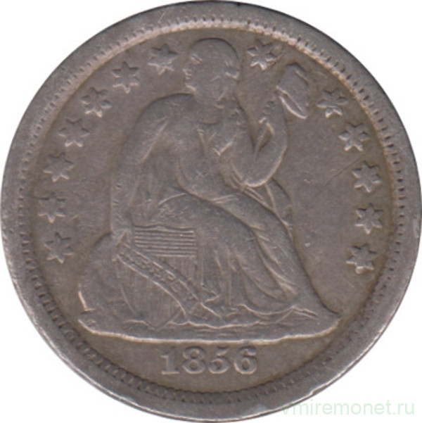 Монета. США. 10 центов 1856 год. Маленькая дата.