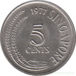 Монета. Сингапур. 5 центов 1977 год.