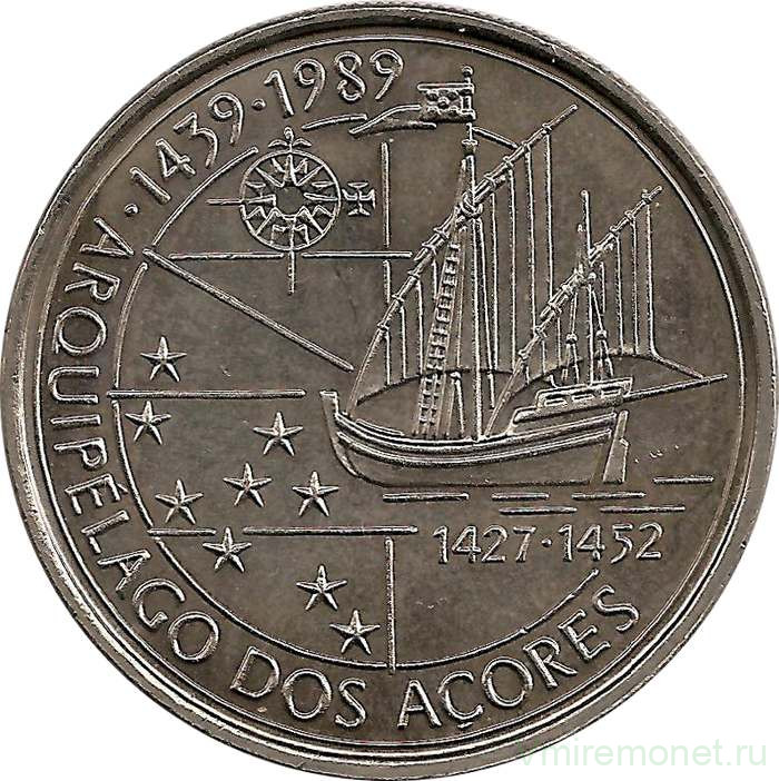 Монета. Португалия. 100 эскудо 1989 год. Открытие Азорских островов.