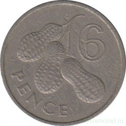 Монета. Гамбия. 6 пенсов 1966 год.