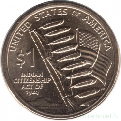 Монета. США. 1 доллар 2024 год. Сакагавея, закон о гражданстве индейцев. Монетный двор D.