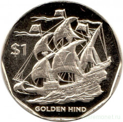 Монета. Великобритания. Британские Виргинские острова. 1 доллар 2022 год. Корабли - Золотая лань.