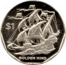 Монета. Британские Виргинские острова. 1 доллар 2022 год. Корабли - Золотая лань.