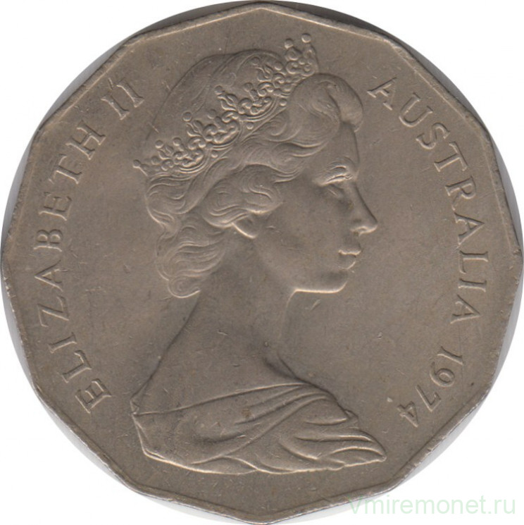 Монета. Австралия. 50 центов 1974 год.