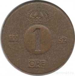 Монета. Швеция. 1 эре 1952 год.