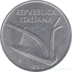 Монета. Италия. 10 лир 1980 год.