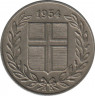 Монета. Исландия. 25 аурар 1954 год. ав.