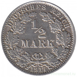 Монета. Германия. Германская империя. 1/2 марки 1917 год. Монетный двор - Берлин (А).
