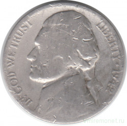 Монета. США. 5 центов 1942 год. Серебро. Монетный двор P.