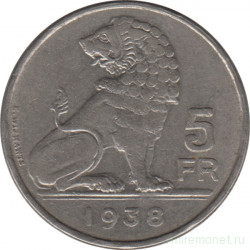 Монета. Бельгия. 5 франков 1938 год. BELGIQUE-BELGIE.