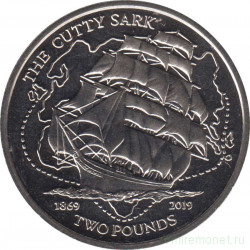 Монета. Великобритания. Британская территория Индийского океана. 2 фунта 2019 год. 150 лет клиперу "Катти Сарк".