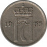 Монета. Норвегия. 10 эре 1955 год. ав.