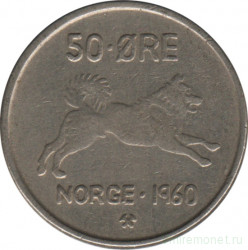 Монета. Норвегия. 50 эре 1960 год.