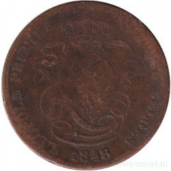 Монета. Бельгия. 2 сантима 1848 год.