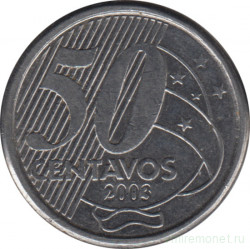 Монета. Бразилия. 50 сентаво 2003 год.