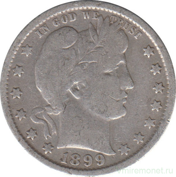 Монета. США. 25 центов 1899 год.