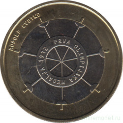 Монета. Словения. 3 евро 2012 год. 100 лет первой олимпийской медали Словении.