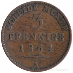 Монета. Германия. Рейсс-Гера. 3 пфеннига 1864 год. А.