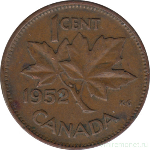 Монета. Канада. 1 цент 1952 год.