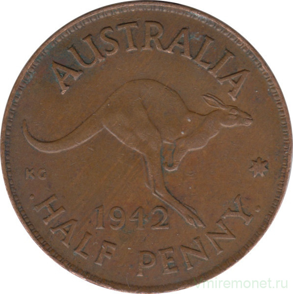 Монета. Австралия. 1/2 пенни 1942 год. I.