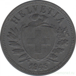 Монета. Швейцария. 2 раппена 1945 год.