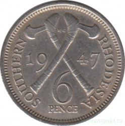 Монета. Южная Родезия. 6 пенсов 1947 год.