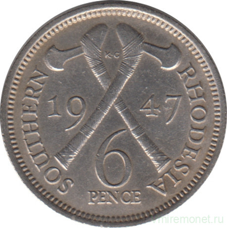 Монета. Южная Родезия. 6 пенсов 1947 год.