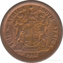 Монета. Южно-Африканская республика (ЮАР). 2 цента 1994 год.
