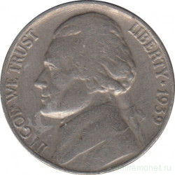 Монета. США. 5 центов 1939 год.