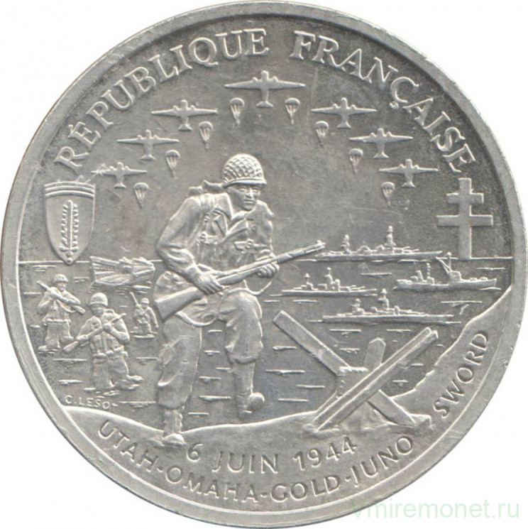 Монета. Франция. 1 франк 1993 год. 50 лет высадке в Нормандии.