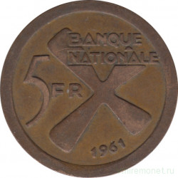 Монета. Катанга (Конго). 5 франков 1961 год.