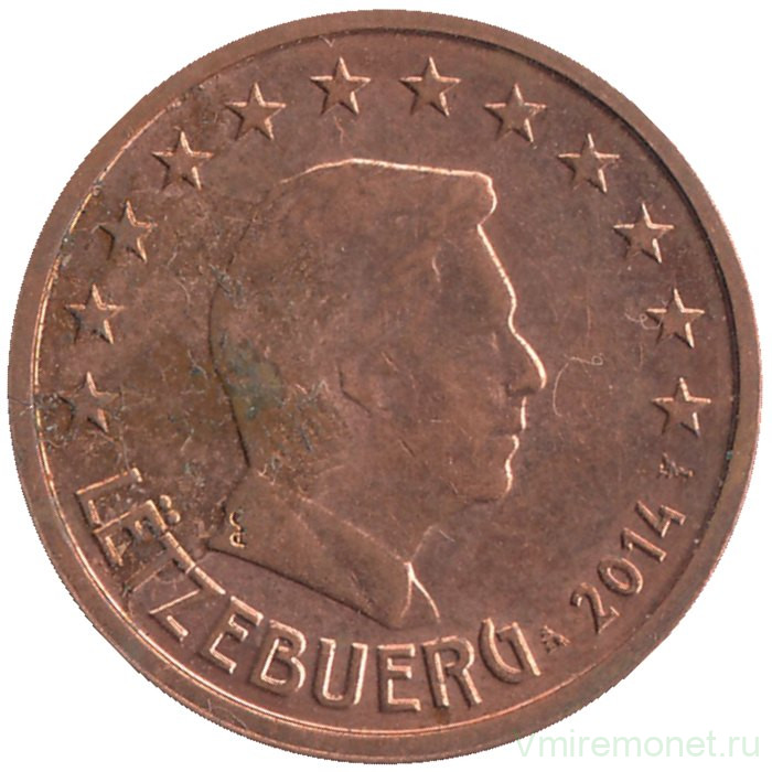 Монета. Люксембург. 2 цента 2014 год.  